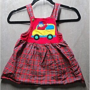 Vintage‎ Paddington Bear Corduroy Plaid jumper Overall Bus Baby Girls Dress 3T